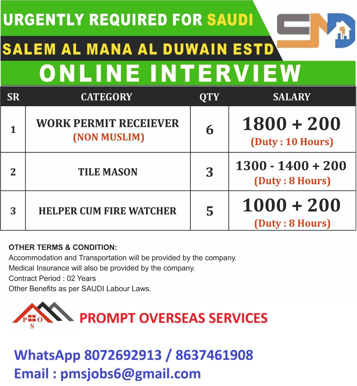 Hiring for Saudi arabia